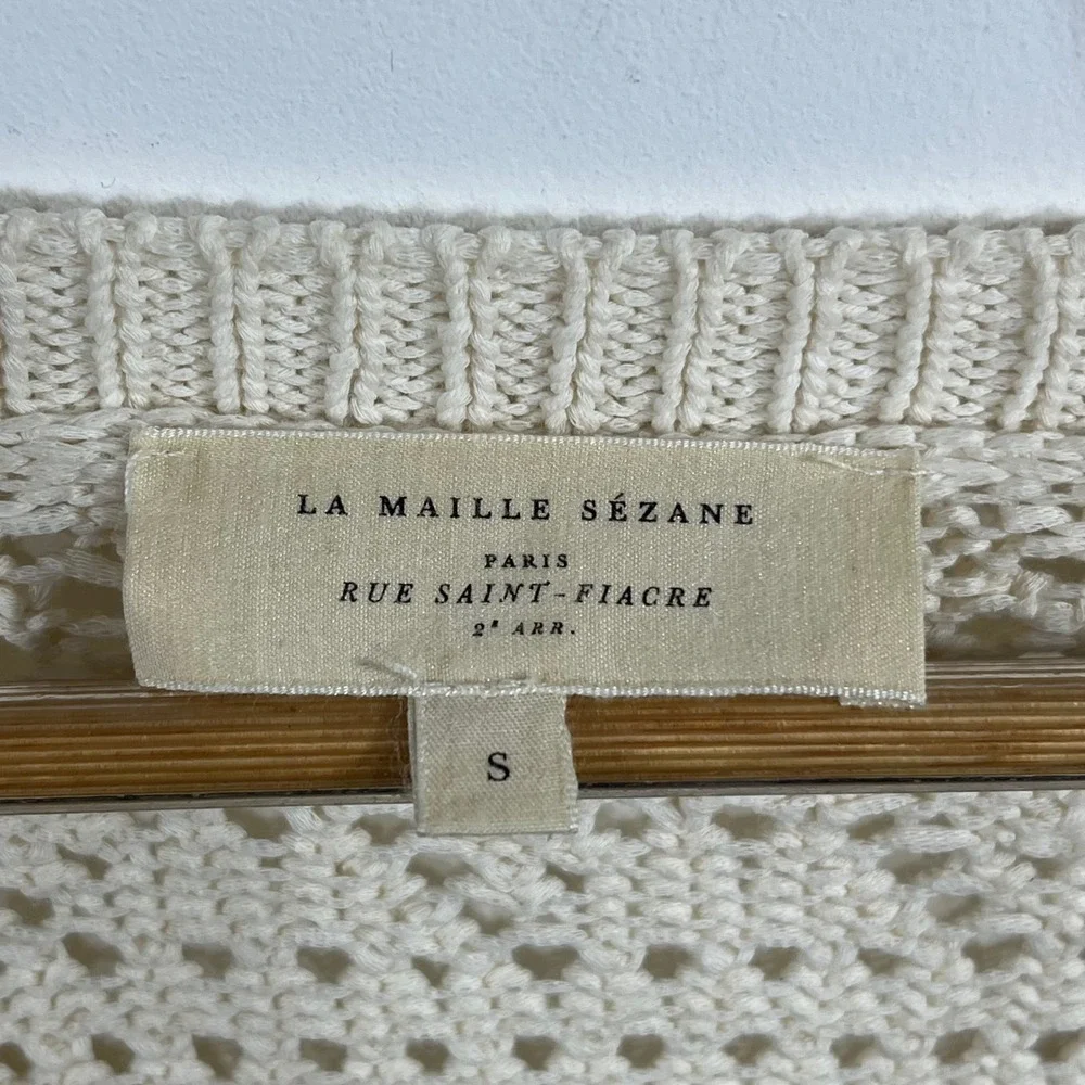 Sezane Capucine Pointelle Knit Cardigan Sweater Womens Small Cottagecore Preppy - Picture 7 of 11